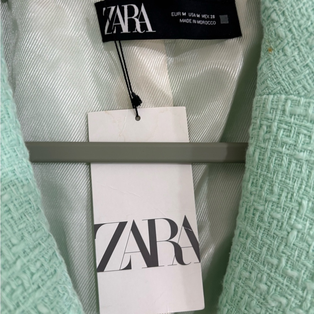 Zara Mint Green Textured Blazer, Jacket, Crop, Medium, NWT - Picture 4 of 6